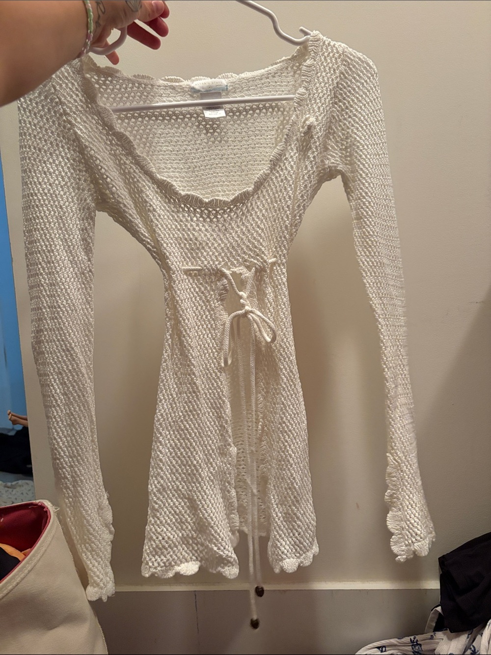 Women's Cream Knit Tie-Front top